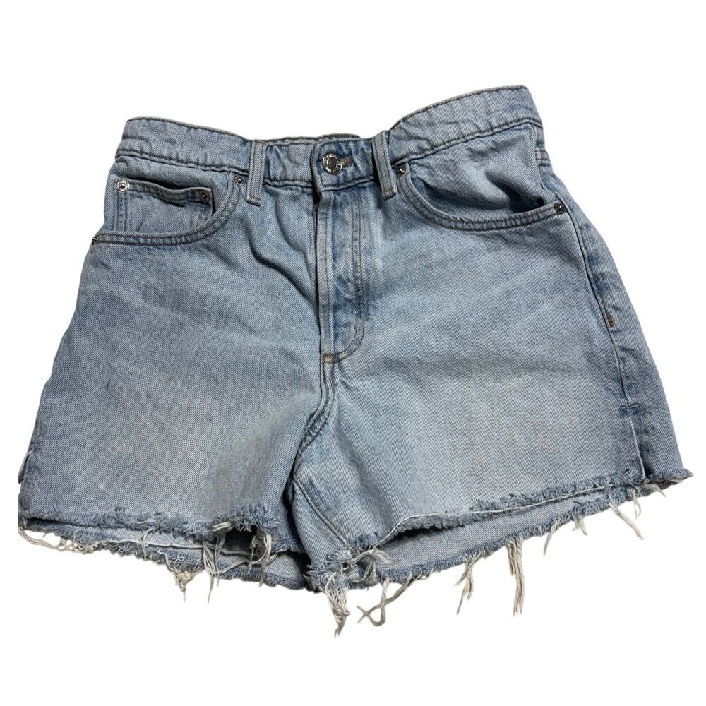 MNG Andy Denim Shorts Cutoff Raw Hem Women's Size 4 Light Wash Button Fly